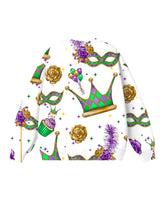Women's Plus Size Mardi Gras Mask Print Long Sleeve Crewneck Sweatshirt
